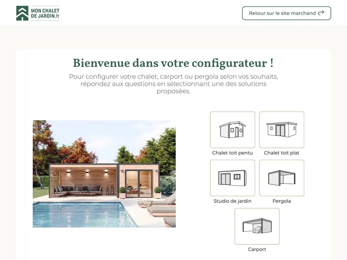 Étape du configurateur Mon Chalet de Jardin