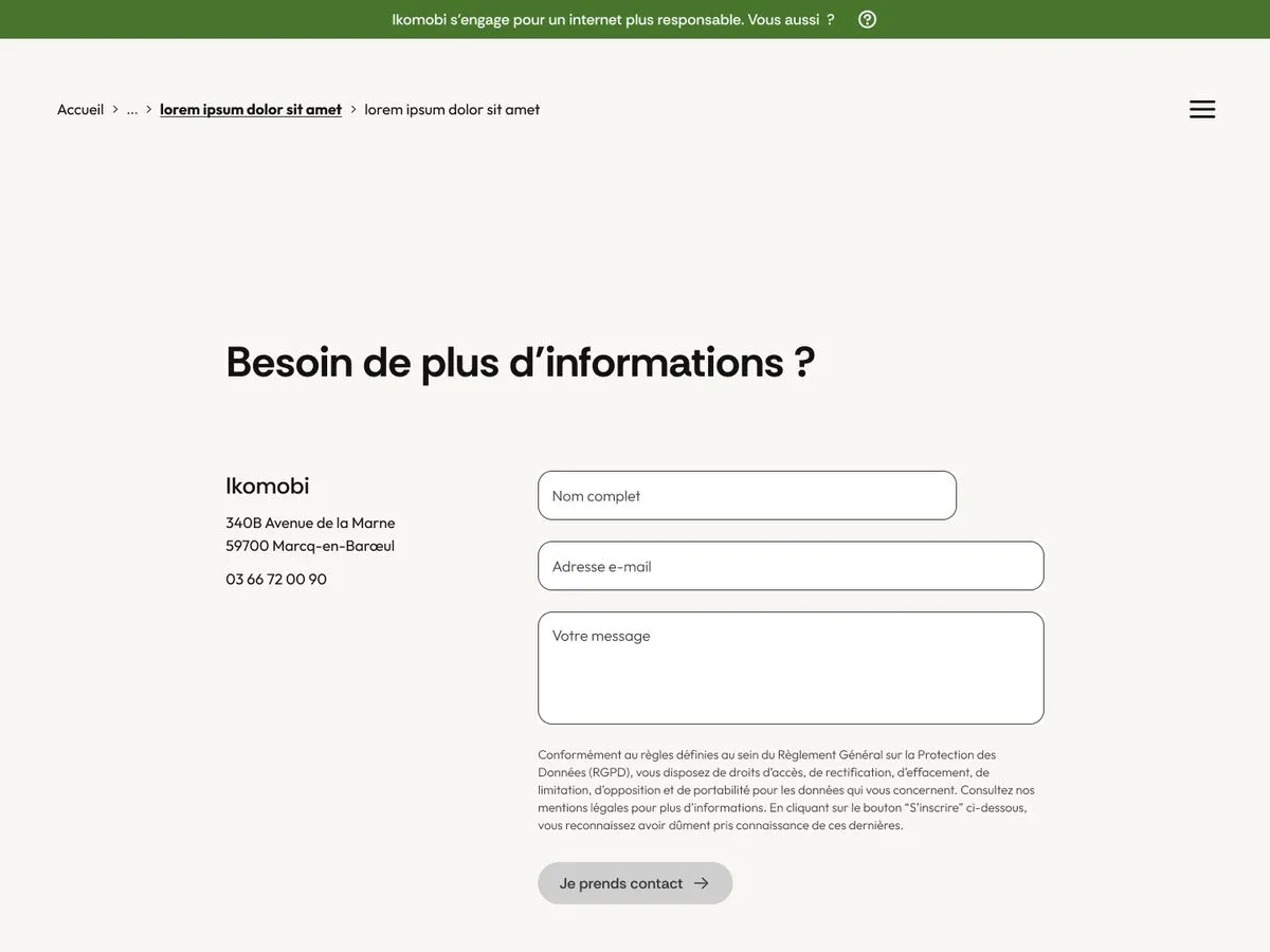 Page de contact du réseau ikomobi