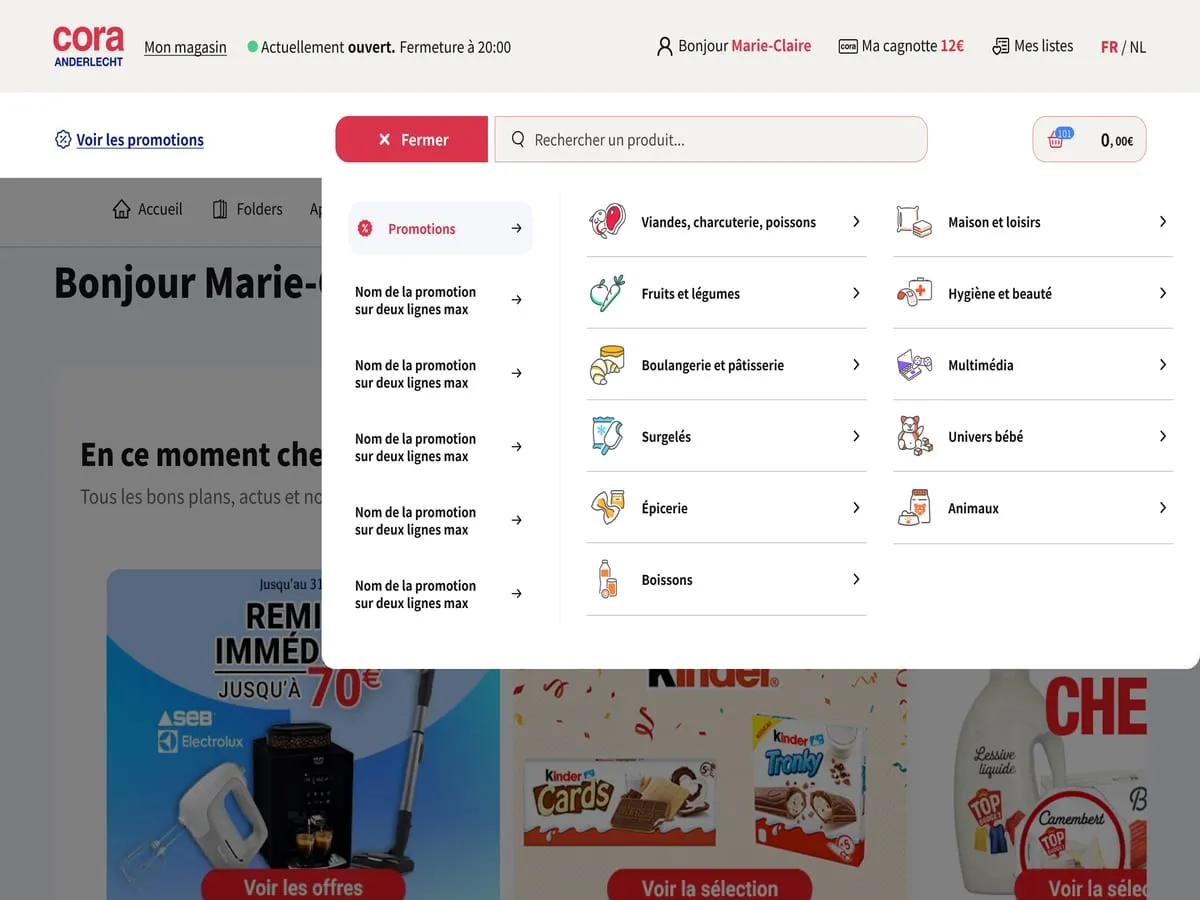 Méga-menu de navigation Cora